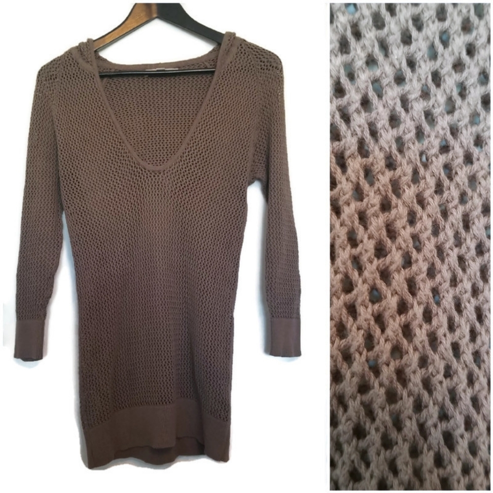 Ann Taylor Loft women's brown crocheted pullover lightweight hoodie